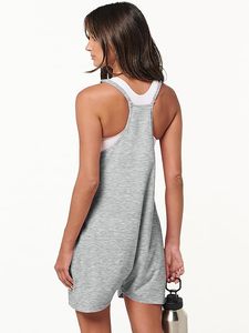 Mono de punto gris sin mangas para mujer, cuello en V, tirantes finos, ajuste holgado con bolsillos, ropa informal para primavera y verano - Product Image 4