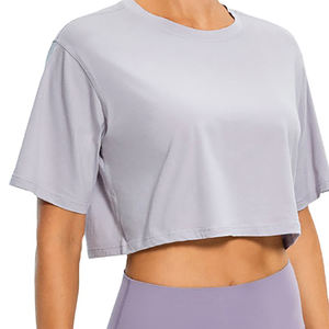 Vente chaude haut court maille boxy t-shirt découpé Sexy à manches courtes respirant haut court pour les femmes t-shirt - Product Image 5