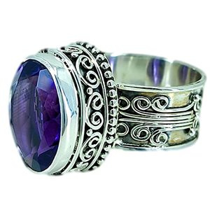 Bague Bohème Pierre de Naissance de Juin Faite à la Main en Argent Sterling 925 avec Améthyste Taille Ovale – Cadeau Idéal pour son Anniversaire ou son Anniversaire de Mariage - Product Image 1
