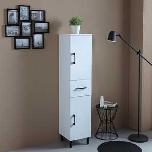Ravenna White Bathroom Semi-Column Cabinet Organizer with Doors and <b>Drawer</b> - Product Image 1