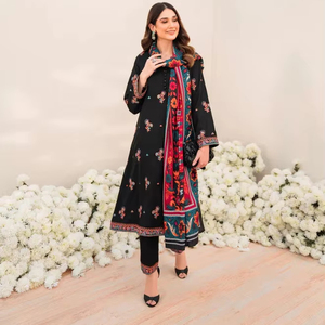 Los mejores vestidos de fiesta de invierno de lino con estampado ligero sin costuras de 3 piezas de Salwar Kameez indio paquistaní, ropa de mujer de alta calidad - Product Image 1