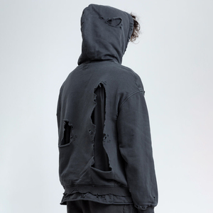 Customizable Winter Men's <b>Fleece</b> Hoodie 100% Cotton Heavy Hooded Oversized Drop Shoulder <b>Black</b> Logo Screen Print Distressed - Product Image 5