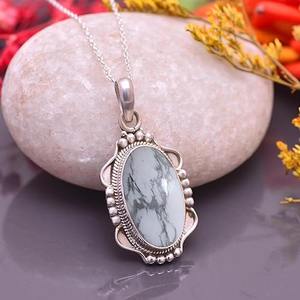 Haute qualité pierres précieuses Howlite pendentif fait main 925 en argent Sterling bijoux fins collier pendentif avec 925 timbre bijoux en argent - Product Image 3