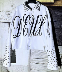 เสื้อเชิ้ตสีขาวมีกระดุมสำหรับผู้ชายสไตล์สตรีทแวร์ทรงบ็อกซี่แขนยาวดีไซน์เนอร์ประดับพลอยเทียม - Product Image 4