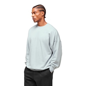 Sudadera de cuello redondo de 320G de Color sólido para hombre, sudadera de gran tamaño teñida lisa con logotipo personalizado a la moda de otoño para hombre - Product Image 3