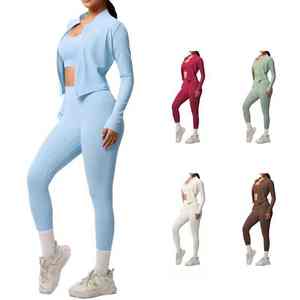 Conjuntos de Yoga para Mujer, Diseño a Cuadros, Cintura Elástica, Largo Completo, 2 Piezas, Spandex, Nailon, Buena Calidad, Conjunto de Yoga para Fitness - Product Image 6