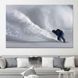 Toile d'art sur le thème du snowboard : impression de paysage hivernal pour décoration murale de bureau, toile enveloppée 1P - Product Image 1