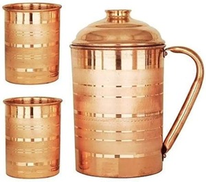 Modern Drinking Copper Jug with Lid and 2 <b>Glasses</b> Hot Selling Pure Copper <b>Water</b> Pitcher for Hotel Restaurant & Home Use - Product Image 1