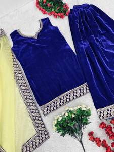 Haut en velours de viscose brodé lourd de haute qualité avec palazzo et organza Dupatta ensemble pour vêtements de mode éthique pour femmes à bas prix - Product Image 3