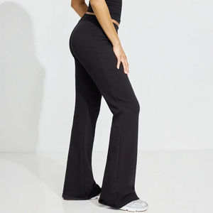 Pantalones de chándal para mujer, pierna ancha, Material de algodón 100%, transpirable, hecho a medida, estampado de logotipo, cintura media sólida - Product Image 2