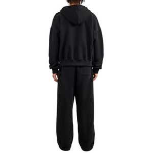 Conjunto de Sudadera con Capucha y Pantalones Deportivos Casuales de Dos Piezas, Cierre Completo, Negro, Poliéster/Algodón, Grueso, Pantalones Deportivos Anchos con Pierna Acampanada, Traje Deportivo Personalizado - Product Image 2