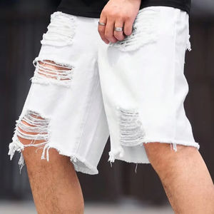 กางเกงยีนส์ขาสั้นผู้ชายแบบขาดๆ สไตล์ลำลอง ผ้าฝ้าย 100% เป็นมิตรกับสิ่งแวดล้อม ระบายอากาศได้ดี เหมาะสำหรับฤดูร้อน มีซิปและงานปัก 3 มิติ - Product Image 5