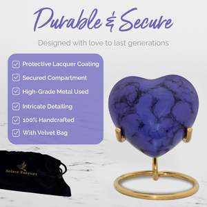 Urna de Corazón púrpura para cenizas-Urna pequeña de recuerdo para mujeres y hombres con soporte y caja-Mini urna púrpura-Honra a tu ser querido - Product Image 4