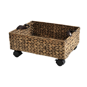 Jacinthe d'eau naturelle tissée à la main vietnamienne Conteneur de stockage sous le lit Poignées en cuir Roues Forme Rectangle Prix de gros - Product Image 1