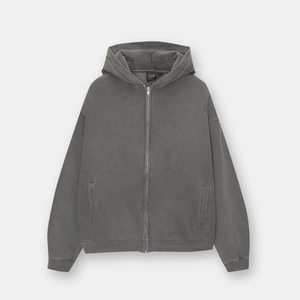 Sweat à capuche décontracté en coton doux 100 % avec fermeture éclair, broderie, cordon de serrage réglable, poche kangourou, coupe oversize, doublé et écologique - Product Image 5