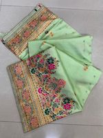 Sari Pasmeena avec un lourd travail de tissage Jari, plusieurs couleurs, pur Georgette Dhwaja, exporté du Gujarat