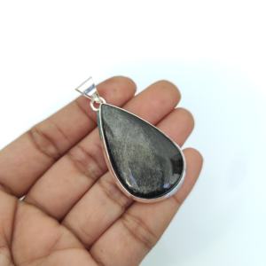 Gran oferta exclusiva colgante de obsidiana de brillo de plata Natural, collar de dijes de Plata de Ley 925, accesorios colgantes de moda para mujer - Product Image 2