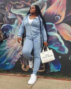 High Quality Womens Distressed Zip Up Hoodie Set French Terry Jogging Suit with Custom <b>Applique</b> Embroidery OEM Manufacturer - Product Image 2