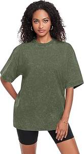 Venta caliente camisetas de verano para mujer hombro caído cuello redondo diseño de lavado ácido peso pesado transpirable 220 gramos tela al por mayor - Product Image 3