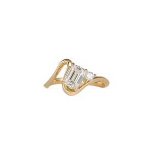 1.50 CTW Emerald Cut Two Stone Engagement <b>Promise</b> <b>Ring</b> Unique Wave Design Lab Grown Diamond IGI C Trendy Style Jewelry for <b>Women</b> - Product Image 1