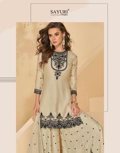 Precioso traje Reyna Palazzo hecho a mano en tela Chinon con exquisita Secuencia de bordado y trabajo de hilo traje festivo Ideal - Product Image 2