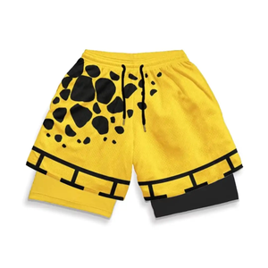 Shorts de sport deux pièces à double couche avec imprimé de personnages d'anime One Piece, séchage rapide, confortable et léger pour l'été - Product Image 1