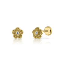 Fleur CZ Pierre 18K Or Jaune Blanc 6mm Vis Retour Boucles D'oreilles De Mode