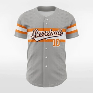 <b>Baseball</b> Jersey Unisex Gray Orange Striped Short Sleeve Button Front Custom Name Number Sublimated Print Breathable Mesh 100% - Product Image 4