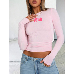 OEM Custom Casual Sports Athletic Compression T-Shirt Knit Yoga Long Sleeve Crop Top Shirt - Product Image 4