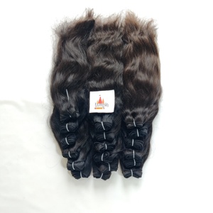 Venta al por mayor 100% Virgin Bundle Color Natural Indian Raw Hair Straight Women machine doble trama de onda profunda extensiones de cabello humano - Product Image 5