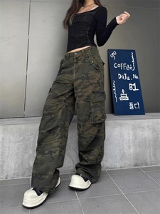 Pantalones de pierna ancha de cintura alta para mujer, pantalones de camuflaje holgados con múltiples bolsillos, Pantalones rectos de estilo callejero de verano para chica fresca - Product Image 5