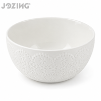 Vaisselle en porcelaine fine polie, vente en gros, bol à céréales, soupe et riz de 5,5 pouces, blanc, motif floral en relief, prix imbattable en gros