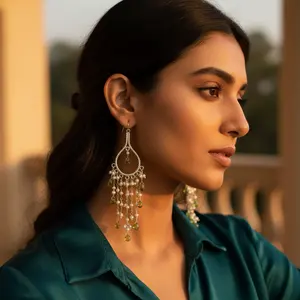 "Chic 925 Silver Pearl & <b>Peridot</b> Fashion Chandelier <b>Earrings</b> for Women" - Product Image 2