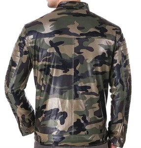 Chaqueta de Cuero con Estampado de Camuflaje 100% Genuina de Alta Gama, Forro de Satén Viscosa Transpirable, Cuello Alto, Cierre de Cremallera para Invierno - Product Image 6