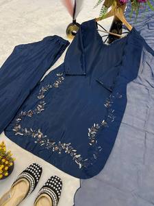 Traje musulmán de seda informal para mujer con decoración de encaje, camisa de pantalón holgada de manga larga para Primavera, otoño, invierno, verano, para fiestas - Product Image 4