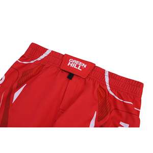 กางเกง MMA รุ่น GREEN HILL 2023 สีแดง ดีไซน์พิเศษ ผ้าไหม ยืดหยุ่นได้ เหมาะสำหรับการฝึกซ้อมและการต่อสู้ เทคนิคการพิมพ์แบบ Sublimation ผ่านกระบวนการ Washed - Product Image 4