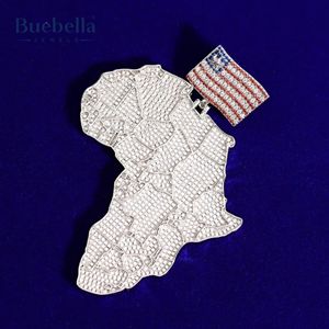 Impresionante 925 Plata Hip Hop Moissanite diamante colgante Iced out África mapa EE. UU. Bandera encanto Bling joyería regalo para él - Product Image 2