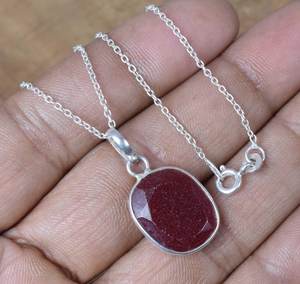 Pendentif en rubis, argent sterling 925, fait à la main, pierre précieuse ovale, bijoux pour femmes, collier élégant, cadeau - Product Image 3