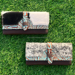 Cartera de piel auténtica de piel de vaca para mujer, fundas de teléfono con estilo, novedad, superventas, carteras de cuero con estampado en relieve occidental - Product Image 3