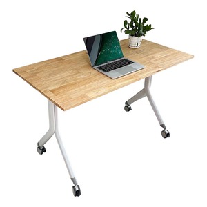 Cady HBMS010 Folding <b>Table</b> Natural Wood <b>with</b> Iron <b>Legs</b> Portable and Easy to Assemble - Product Image 3