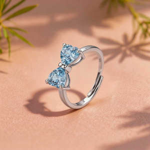NOVAMART Fine Hallmark <b>Adjustable</b> Alloy <b>Ring</b> Silver Blue Heart Bow Gold Plating Trendy White Inlay Free <b>Size</b> Child Gift Box Pack - Product Image 5