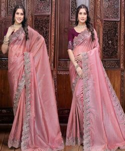 DERNIÈRE SÉQUENCE DE BRODERIE EN SOIE VERTE AVEC SAREE DE TRAVAIL AVEC BLOUSE NON COUCHÉE VÊTEMENT DE MARIÉE PRIX DE GROS VÊTEMENT ETHNIQUE - Product Image 6