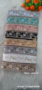 Lacets brodés à la machine huit couleurs sur mesure 4.5 cm de largeur Design floral fil bouclé bordure de travail avec paillettes - Product Image 2