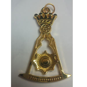 Masonic Assistant Grand Masters Collar Jewel with Square & Compasses Gold Plated gold tone <b>metal</b> <b>top</b> for ribbon Maltese Cross - Product Image 5