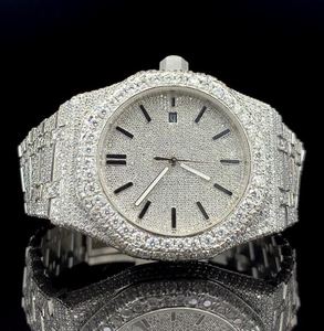 Reloj de cuarzo automático con diamantes de moissanita de oro blanco de 14 quilates para adultos, diseño único de acero inoxidable, esfera de cristal con movimiento Eta - Product Image 2