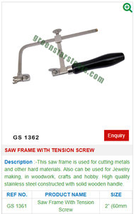 Herramientas de Joyería GS 1361 GREEN STRAS SA PVT LTD para Joyeros, Marco de Sierra para Acero y Metal con Tornillo de Tensión, Material de Acero al Carbono - Product Image 2