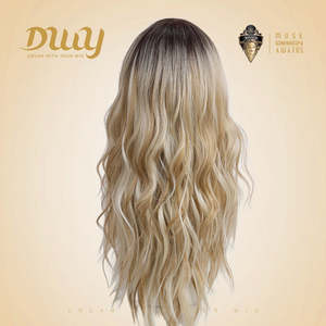 Mia-DWY Long Curly Synthetic <b>Wig</b> Transparent Lace Front Free Part Rooted Blonde Color - Product Image 4