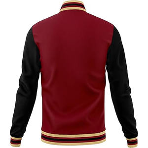 เสื้อแจ็คเก็ตวาร์ซิตี้ผู้ชายแบบ Letterman สีดำแดงแบบราชวงศ์ พร้อมแขนหนังสีส้มสนิม - Product Image 4