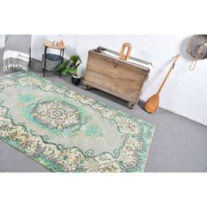 Tapis en laine Patchwork Beige vert classique 4.9X8.7 pieds Design Aubusson turc pour salon chevet couloir Latex Rectangle - Product Image 5