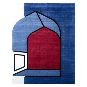 Tapis rectangulaire Concoction Blue en laine et viscose tufté à la main, motif abstrait, 9x12, pour salon ou couloir, épaisseur 10 mm - Product Image 1